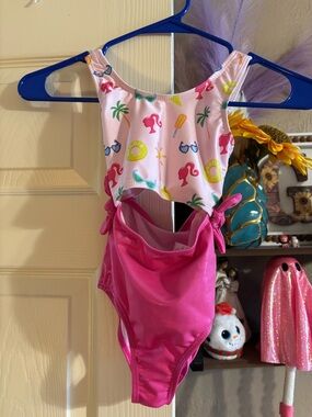 (Barbie) Girls' Pink Tropical Print One-Piece Swimsuit